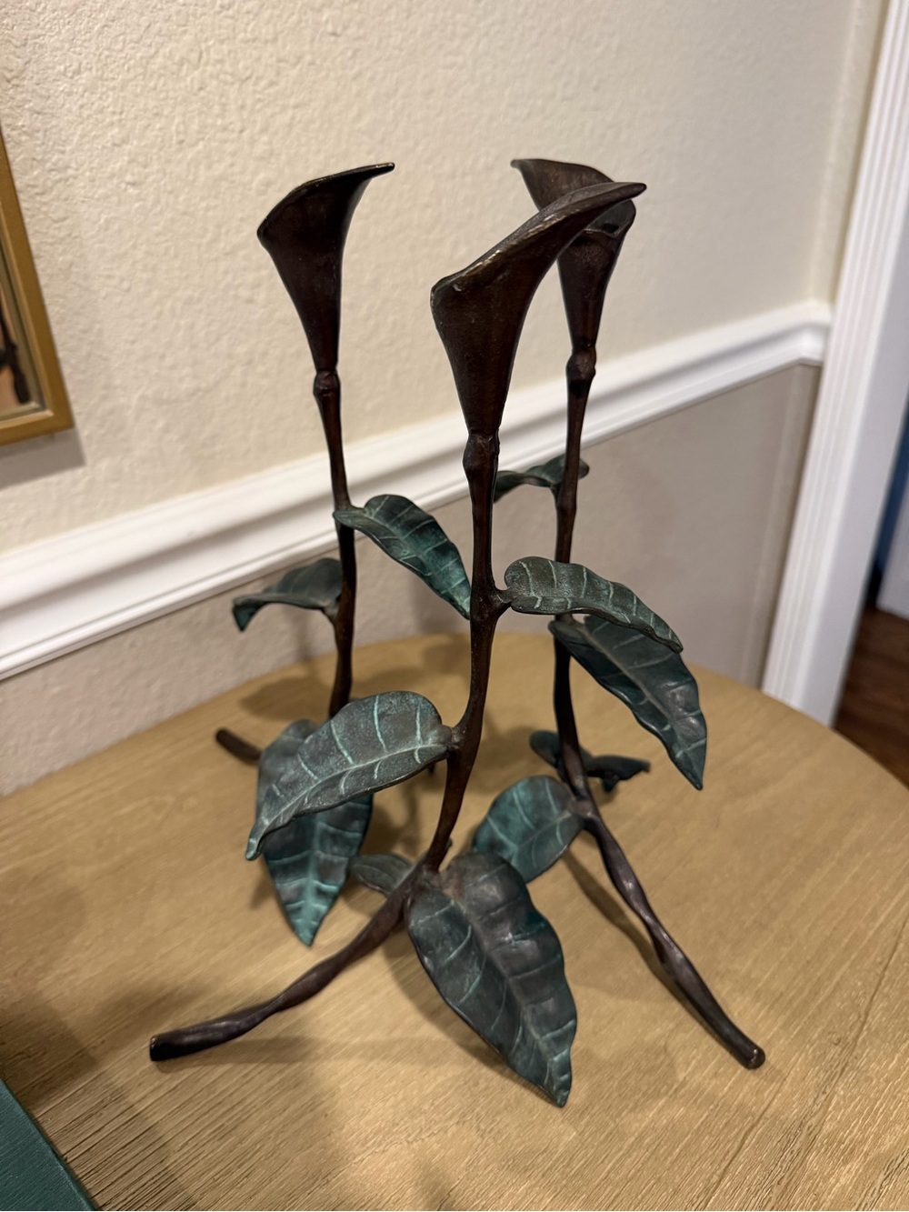 Rare MCM 3-Piece Wrought Iron Brass 13” Calla Lilly Candlestick Holders